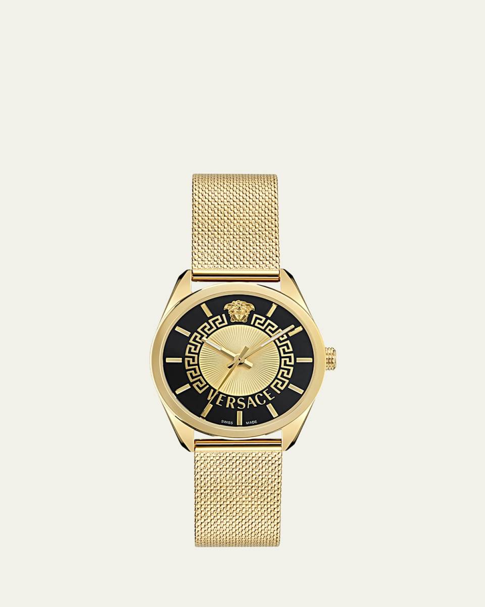 36mm V-Circle Watch with Bracelet Strap, Yellow Gold